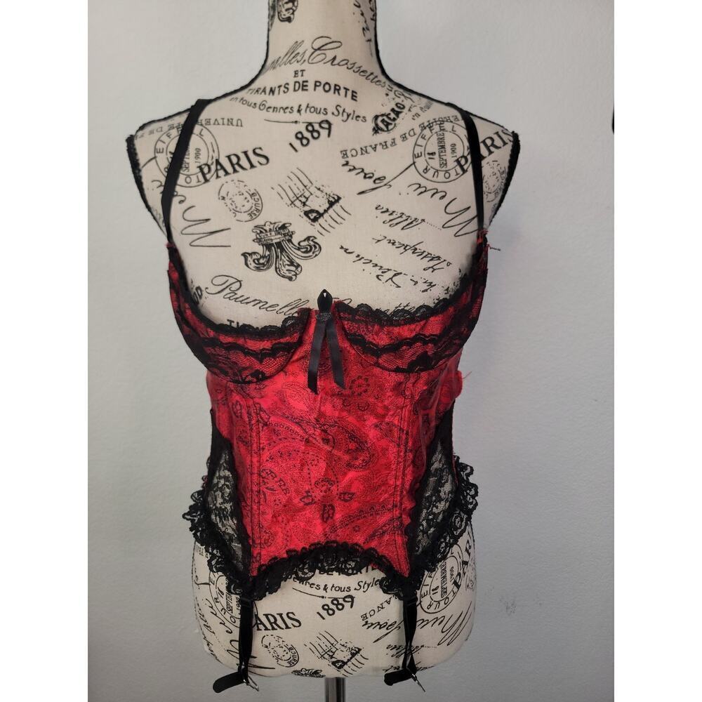Fredericks Of Hollywood Garters Whimsygoth Corset Top M/L Lace Milkmaid Coquette